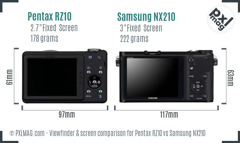 Pentax RZ10 vs Samsung NX210 Screen and Viewfinder comparison