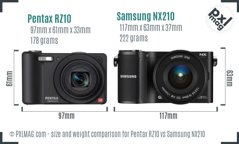 Pentax RZ10 vs Samsung NX210 size comparison