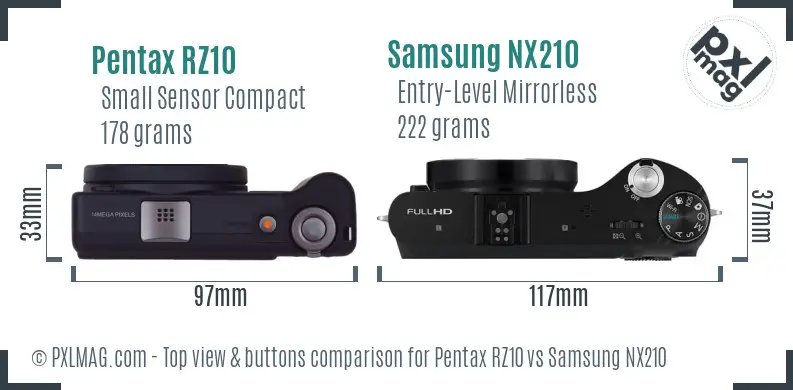 Pentax RZ10 vs Samsung NX210 top view buttons comparison