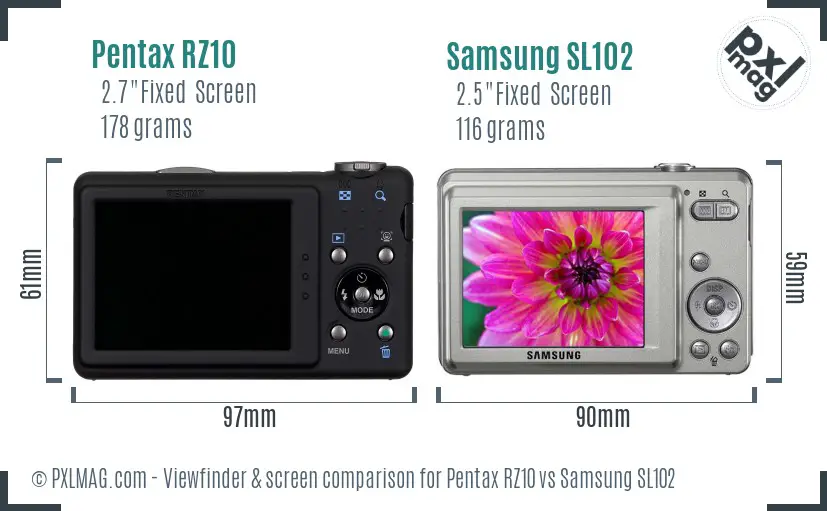 Pentax RZ10 vs Samsung SL102 Screen and Viewfinder comparison
