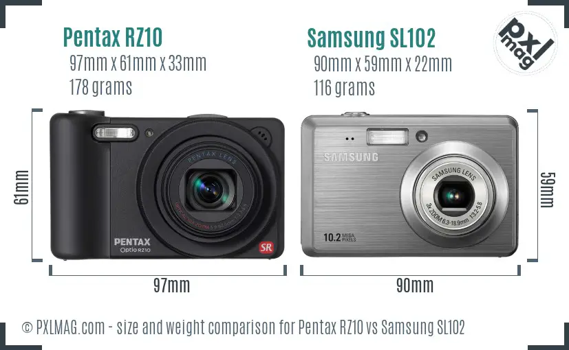Pentax RZ10 vs Samsung SL102 size comparison