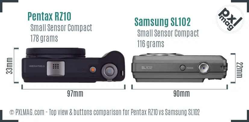 Pentax RZ10 vs Samsung SL102 top view buttons comparison