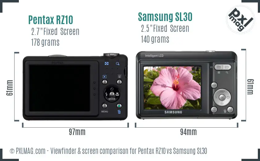 Pentax RZ10 vs Samsung SL30 Screen and Viewfinder comparison