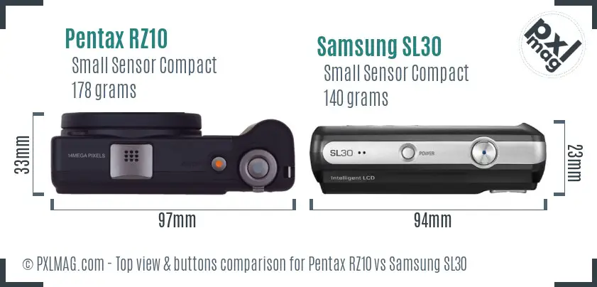 Pentax RZ10 vs Samsung SL30 top view buttons comparison