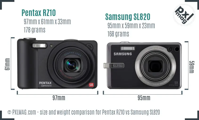 Pentax RZ10 vs Samsung SL820 size comparison Pentax RZ10 vs Samsung SL820 size comparison