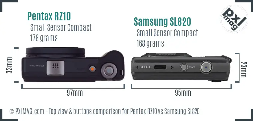 Pentax RZ10 vs Samsung SL820 top view buttons comparison Pentax RZ10 vs Samsung SL820 top view buttons comparison