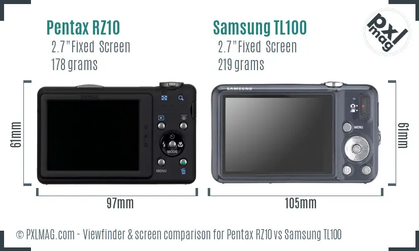 Pentax RZ10 vs Samsung TL100 Screen and Viewfinder comparison