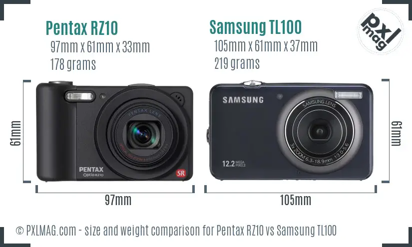 Pentax RZ10 vs Samsung TL100 size comparison