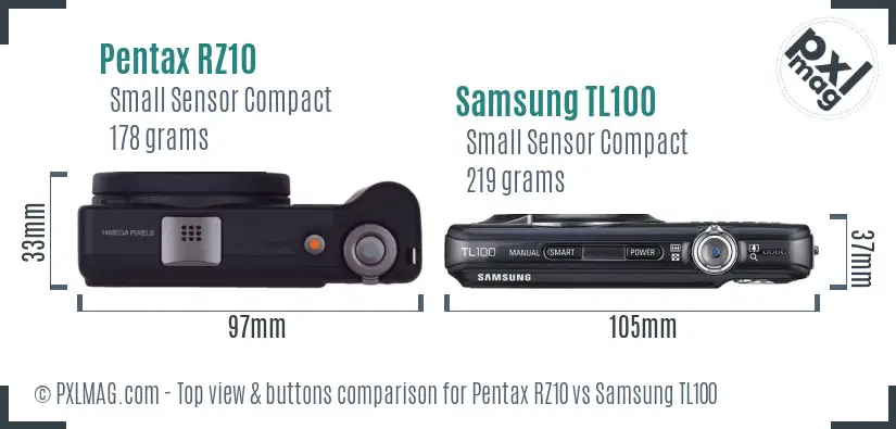 Pentax RZ10 vs Samsung TL100 top view buttons comparison