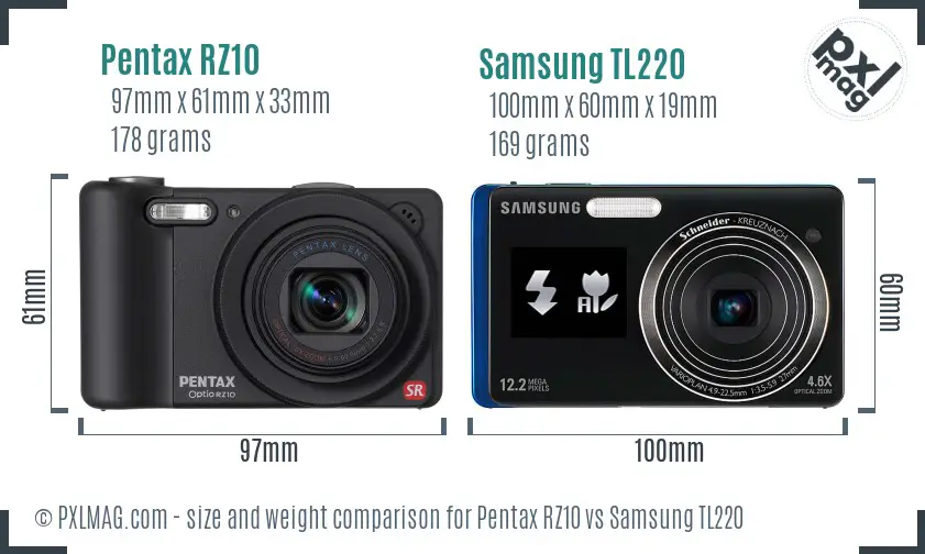 Pentax RZ10 vs Samsung TL220 size comparison