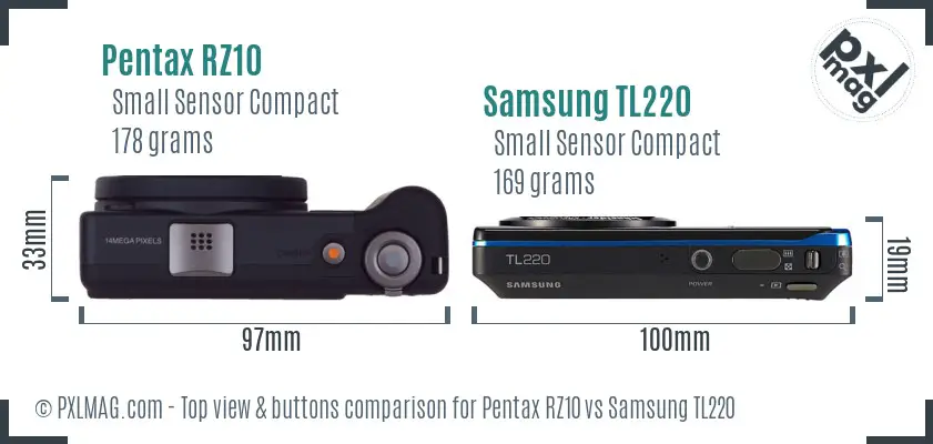 Pentax RZ10 vs Samsung TL220 top view buttons comparison