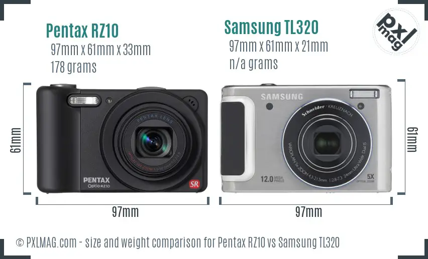 Pentax RZ10 vs Samsung TL320 size comparison