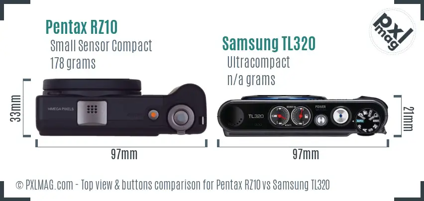 Pentax RZ10 vs Samsung TL320 top view buttons comparison