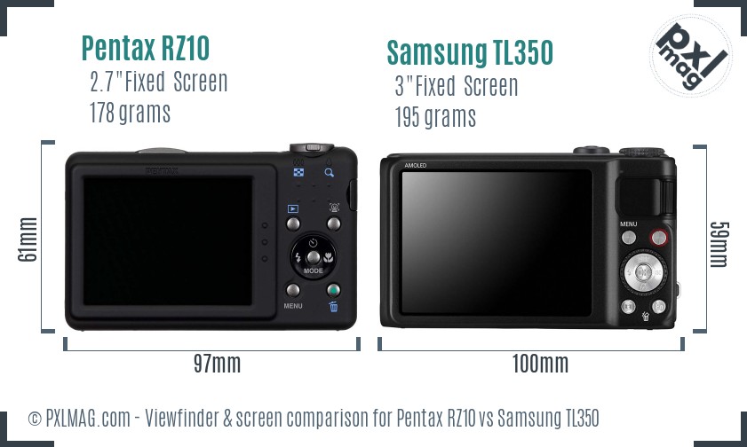 Pentax RZ10 vs Samsung TL350 Screen and Viewfinder comparison