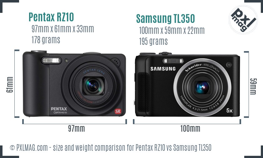 Pentax RZ10 vs Samsung TL350 size comparison