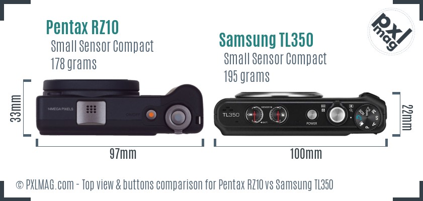 Pentax RZ10 vs Samsung TL350 top view buttons comparison