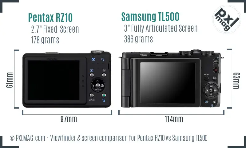 Pentax RZ10 vs Samsung TL500 Screen and Viewfinder comparison