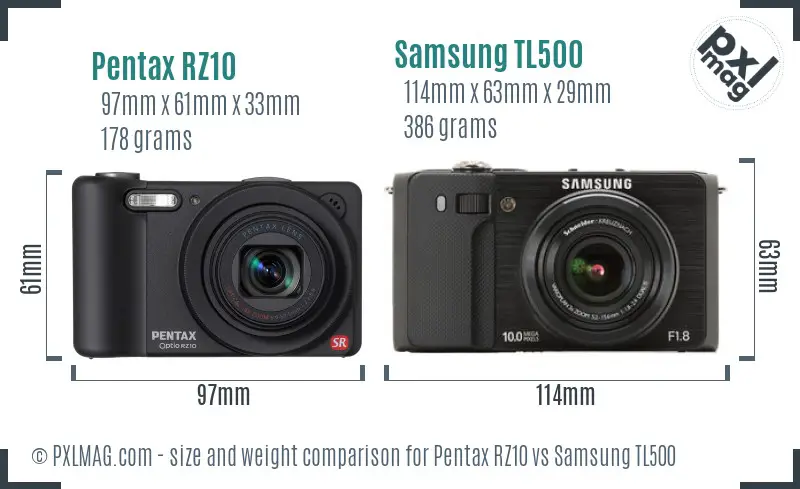 Pentax RZ10 vs Samsung TL500 size comparison