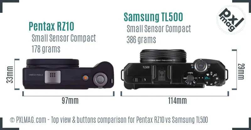 Pentax RZ10 vs Samsung TL500 top view buttons comparison