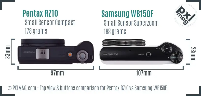 Pentax RZ10 vs Samsung WB150F top view buttons comparison