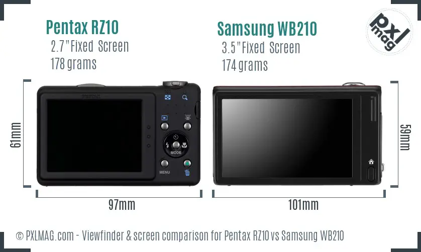 Pentax RZ10 vs Samsung WB210 Screen and Viewfinder comparison