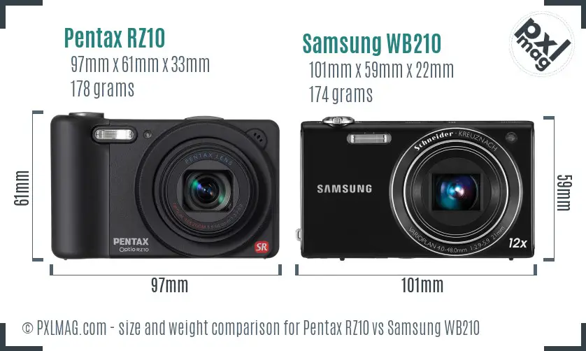 Pentax RZ10 vs Samsung WB210 size comparison Pentax RZ10 vs Samsung WB210 size comparison