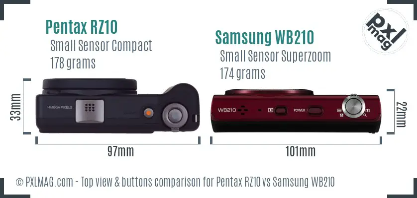 Pentax RZ10 vs Samsung WB210 top view buttons comparison