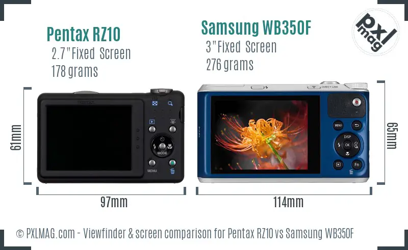 Pentax RZ10 vs Samsung WB350F Screen and Viewfinder comparison