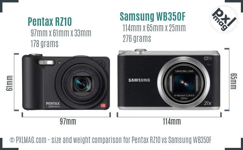 Pentax RZ10 vs Samsung WB350F size comparison Pentax RZ10 vs Samsung WB350F size comparison
