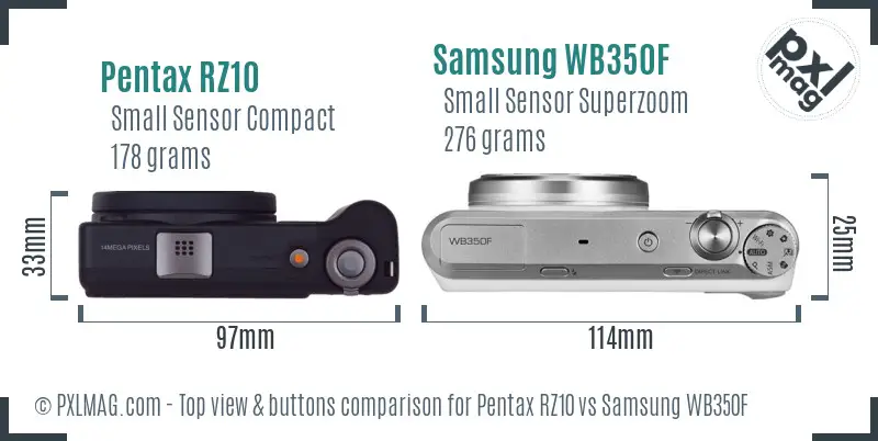 Pentax RZ10 vs Samsung WB350F top view buttons comparison