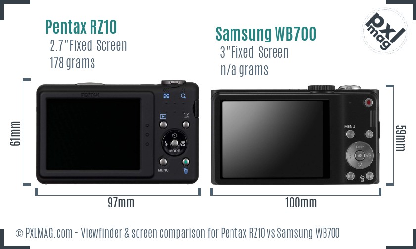 Pentax RZ10 vs Samsung WB700 Screen and Viewfinder comparison
