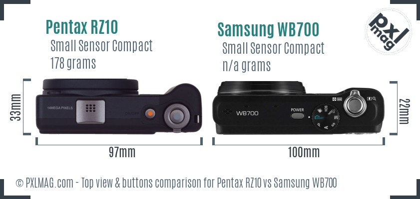 Pentax RZ10 vs Samsung WB700 top view buttons comparison