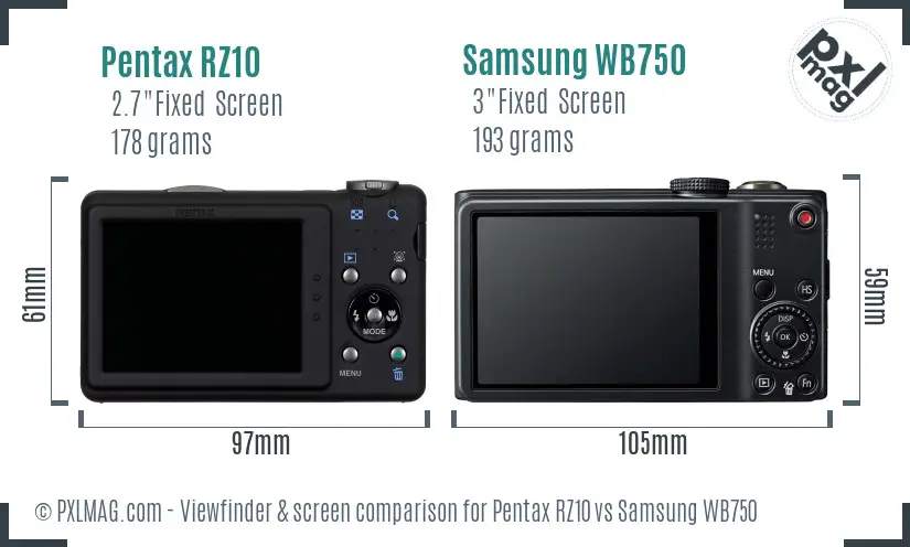 Pentax RZ10 vs Samsung WB750 Screen and Viewfinder comparison