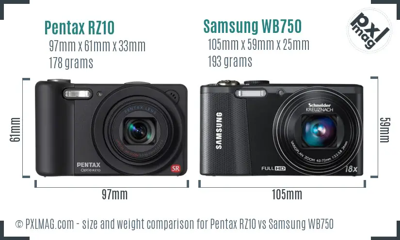 Pentax RZ10 vs Samsung WB750 size comparison
