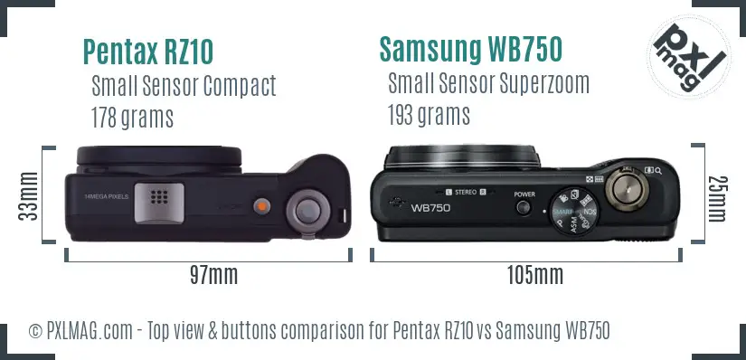 Pentax RZ10 vs Samsung WB750 top view buttons comparison