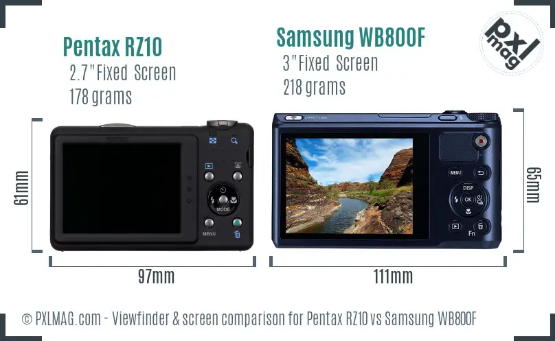 Pentax RZ10 vs Samsung WB800F Screen and Viewfinder comparison