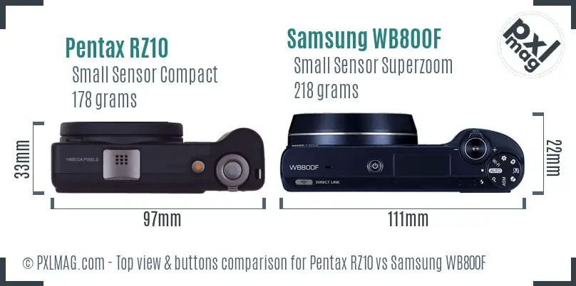 Pentax RZ10 vs Samsung WB800F top view buttons comparison