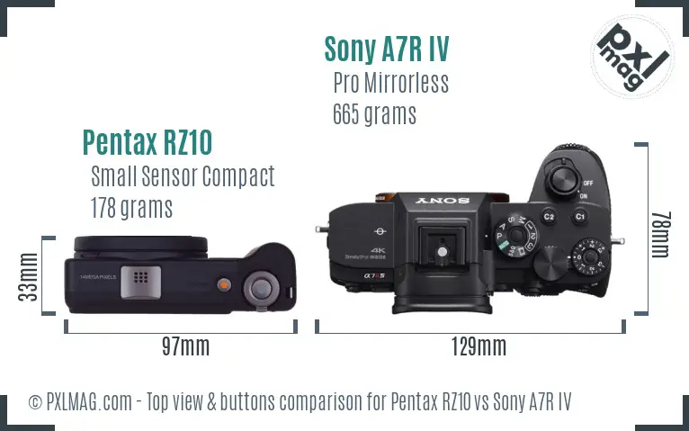 Pentax RZ10 vs Sony A7R IV top view buttons comparison