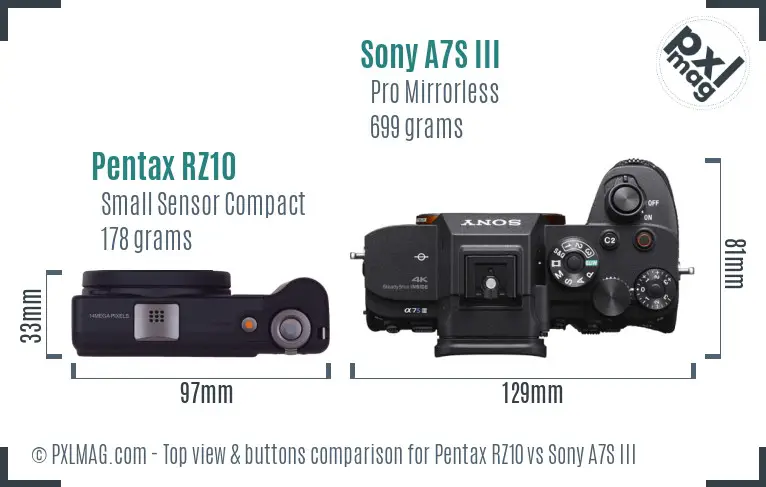 Pentax RZ10 vs Sony A7S III top view buttons comparison