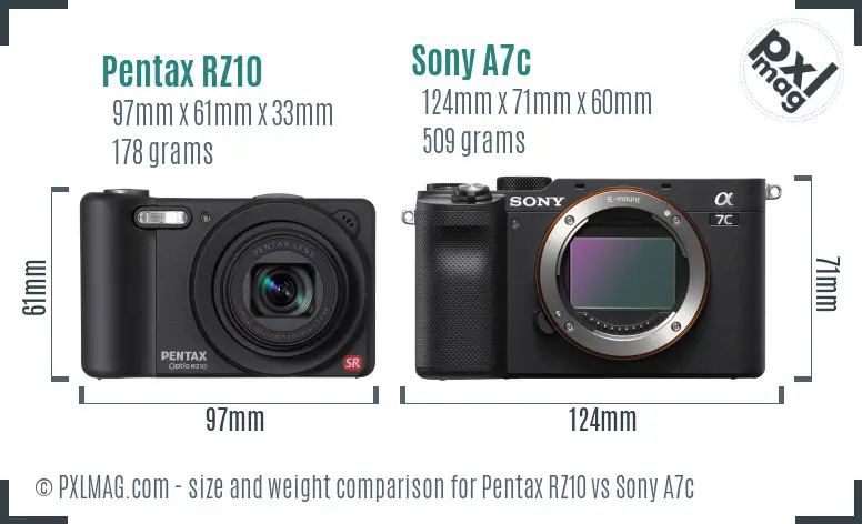 Pentax RZ10 vs Sony A7c size comparison Pentax RZ10 vs Sony A7c size comparison