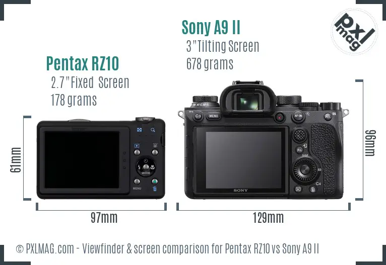 Pentax RZ10 vs Sony A9 II Screen and Viewfinder comparison