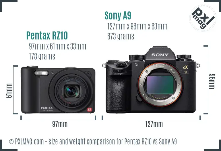 Pentax RZ10 vs Sony A9 size comparison Pentax RZ10 vs Sony A9 size comparison