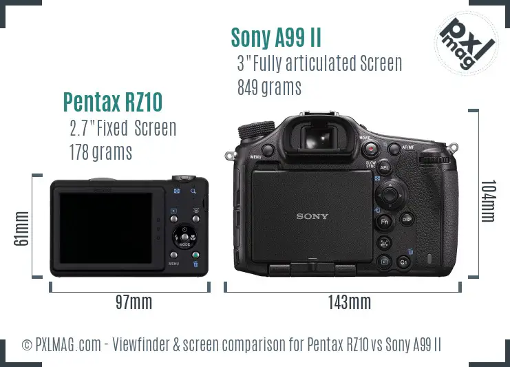 Pentax RZ10 vs Sony A99 II Screen and Viewfinder comparison Pentax RZ10 vs Sony A99 II Screen and Viewfinder comparison