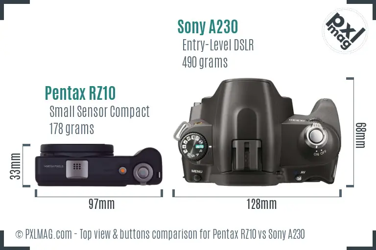 Pentax RZ10 vs Sony A230 top view buttons comparison