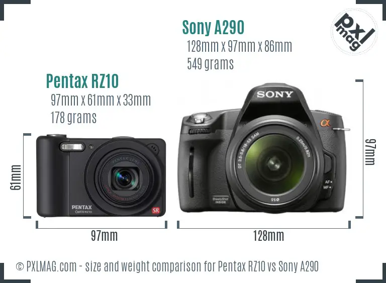 Pentax RZ10 vs Sony A290 size comparison Pentax RZ10 vs Sony A290 size comparison