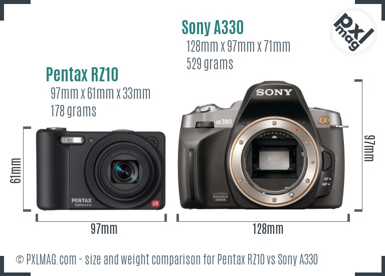 Pentax RZ10 vs Sony A330 size comparison Pentax RZ10 vs Sony A330 size comparison