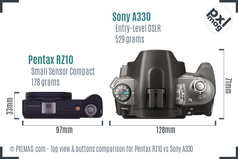Pentax RZ10 vs Sony A330 top view buttons comparison