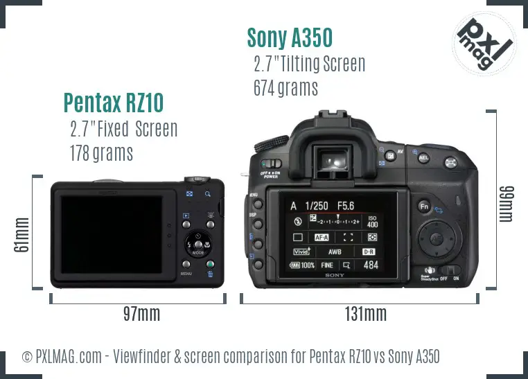 Pentax RZ10 vs Sony A350 Screen and Viewfinder comparison