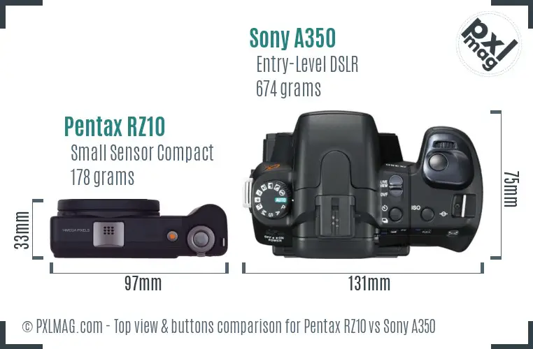 Pentax RZ10 vs Sony A350 top view buttons comparison