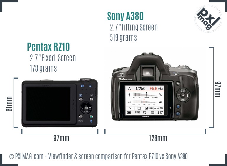Pentax RZ10 vs Sony A380 Screen and Viewfinder comparison